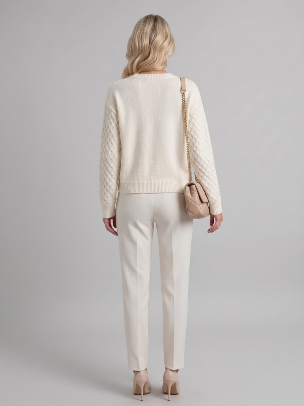 Women's White Wool Cable Knit Cardigan Gold Button Hollow Out Sweater Top - Picture 4 of 8